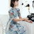 Short Sleeve Full Length Floral Aodai Modern Chinese Dress