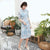 Half Sleeve Floal Lace Appliques Knee Length Aodai Chinese Dress