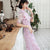 Robe chinoise à demi-manches en dentelle florale avec appliques au genou Ao Dai