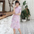 Half Sleeve Floal Lace Appliques Knee Length Aodai Chinese Dress