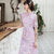 Robe chinoise à demi-manches en dentelle florale avec appliques au genou Ao Dai