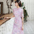 Half Sleeve Floal Lace Appliques Knee Length Aodai Chinese Dress