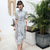 Half Sleeve Floal Lace Appliques Tea Length Aodai Chinese Dress