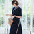 Mandarin Collar Half Sleeve Floral Edge Ao Dai Two-piece Chinese Dress