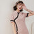 Short Sleeve Mandarin Collar Modern Cheongsam Chinese Dress with Lace Edge