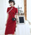 Short Sleeve Mandarin Collar Modern Cheongsam Chinese Dress with Lace Edge