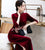 Half Sleeve Auspicious Embroidery Full Length Velvet Cheongsam Mother Dress