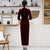 Half Sleeve Auspicious Embroidery Full Length Velvet Cheongsam Mother Dress