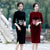Half Sleeve Auspicious Embroidery Knee Length Velvet Cheongsam Mother Dress