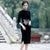 Half Sleeve Auspicious Embroidery Knee Length Velvet Cheongsam Mother Dress