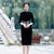 Half Sleeve Auspicious Embroidery Knee Length Velvet Cheongsam Mother Dress