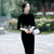 Half Sleeve Auspicious Embroidery Knee Length Velvet Cheongsam Mother Dress