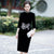 Half Sleeve Auspicious Embroidery Knee Length Velvet Cheongsam Mother Dress