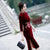 Half Sleeve Auspicious Embroidery Knee Length Velvet Cheongsam Mother Dress