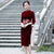 Half Sleeve Auspicious Embroidery Knee Length Velvet Cheongsam Mother Dress