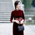 Half Sleeve Auspicious Embroidery Knee Length Velvet Cheongsam Mother Dress