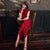 Cap Sleeve Tea Length Traditional Cheongsam Striped Chinese Dress