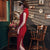 Cap Sleeve Tea Length Traditional Cheongsam Striped Chinese Dress