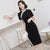 Mandarin Collar Knee Length Traditional Cheongsam Chinese Dress with Floral Lace Edge