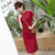 Signature Cotton Mandarin Collar Knee Length Traditional Cheongsam Chinese Dress