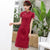 Signature Cotton Mandarin Collar Knee Length Traditional Cheongsam Chinese Dress