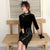 Phoenix Embroidery 3/4 Sleeves Retro Velvet Cheongsam Qipao Dress