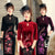 Phoenix & Blumenstickerei in voller Länge Retro Samt Cheongsam Qipao Kleid