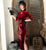 Phoenix & Blumenstickerei in voller Länge Retro Samt Cheongsam Qipao Kleid