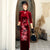 Phoenix & Floral Embroidery Full Length Retro Velvet Cheongsam Qipao Dress