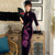 Vestido Qipao Cheongsam Cheongsam de terciopelo retro de longitud completa con bordado floral y fénix