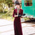Full Length Modern Velvet Cheongsam Qipao Dress with Sequins