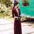 Full Length Modern Velvet Cheongsam Qipao Dress with Sequins