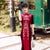 Floral Embroidery Brocade & Velvet Cheongsam Mermaid Qipao Dress