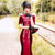 Floral Embroidery Brocade & Velvet Cheongsam Mermaid Qipao Dress