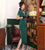 Short Sleeve Auspicious Embroidery Velvet Modern Cheongsam Qipao Dress