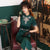 Short Sleeve Auspicious Embroidery Velvet Modern Cheongsam Qipao Dress