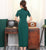 Short Sleeve Auspicious Embroidery Velvet Modern Cheongsam Qipao Dress