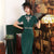 Short Sleeve Auspicious Embroidery Velvet Modern Cheongsam Qipao Dress