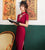 Short Sleeve Auspicious Embroidery Velvet Modern Cheongsam Qipao Dress