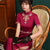 Short Sleeve Auspicious Embroidery Velvet Modern Cheongsam Qipao Dress