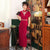 Short Sleeve Auspicious Embroidery Velvet Modern Cheongsam Qipao Dress