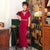 Robe Cheongsam Qipao moderne en velours à broderies de bon augure à manches courtes
