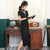 Short Sleeve Auspicious Embroidery Velvet Modern Cheongsam Qipao Dress