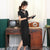 Vestido Qipao Cheongsam moderno de terciopelo bordado auspicioso de manga corta