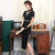 Short Sleeve Auspicious Embroidery Velvet Modern Cheongsam Qipao Dress