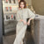 Elegant Tea Length Long Sleeve Chenille Cheongsam Qipao Dress