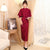 Elegante vestido qipao cheongsam de encaje floral con manga 3/4 y longitud de té