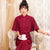 Robe élégante de longueur de thé à manches 3/4 en dentelle florale Cheongsam Qipao