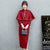 Cheongsam Qipao Kleid in voller Länge mit langen Ärmeln und Spitze im Retro-Stil