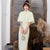 Retro Tea Length Short Sleeve Lace Cheongsam Qipao Dress